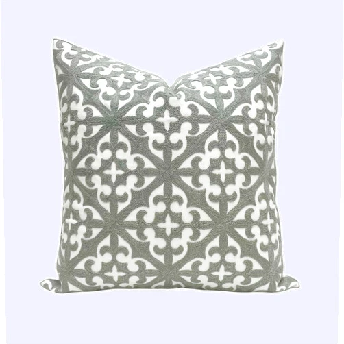 SLOW COW Embroidery Decorative Throw Pillow Cover Grey Kaleidoscope Design Pattern Cushion Cover 18 x 18 Inches