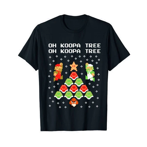 Super Mario Koopa Tree Goomba Christmas Graphic Short Sleeve T-Shirt