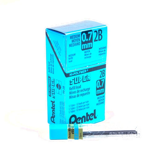 Pentel Super Hi-Polymer Lead Refill, (0.7mm) Medium, 2B, 144 Pieces of Lead, 12 Tubes of Lead (50-2B)