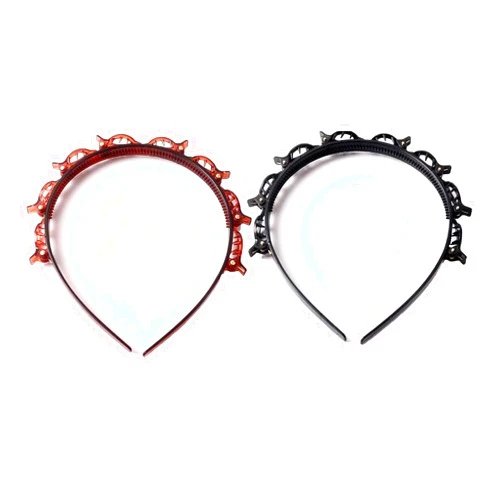 EEUSS Hairband with Clips, Professional Weave Bangs Clip, Toothed Headband Braid Tool, Women Girls Fashion Hair Accessories (Black and Brown) (Black/Brown 2pc)