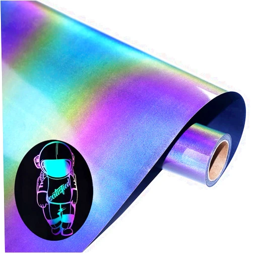 ALXAZA Reflective Heat Transfer Vinyl Reflective Rainbow HTV Vinyl Rolls Pack 12 Inch x 7 Feet Iron on Vinyl for T-Shirts DIY Design, Silhouette Cameo Heat Press Machine(Rainbow HTV Vinyl）