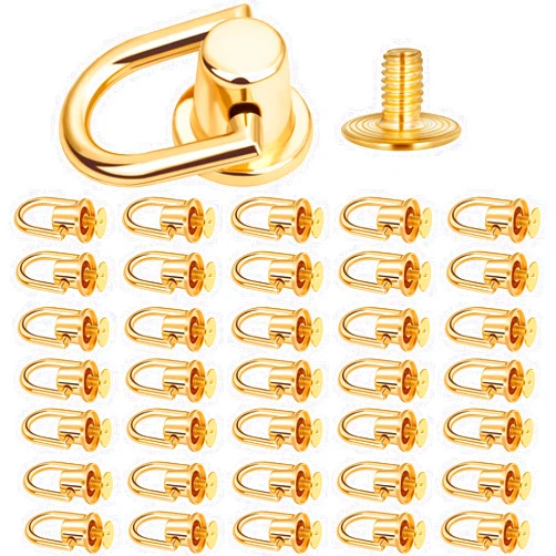 Shynek 40 Pieces D Rings Rivets for leather Purse, Gold Ball Studs Rivets with D Ring for Leather Crossbody Purse Craft, Bag Hardware