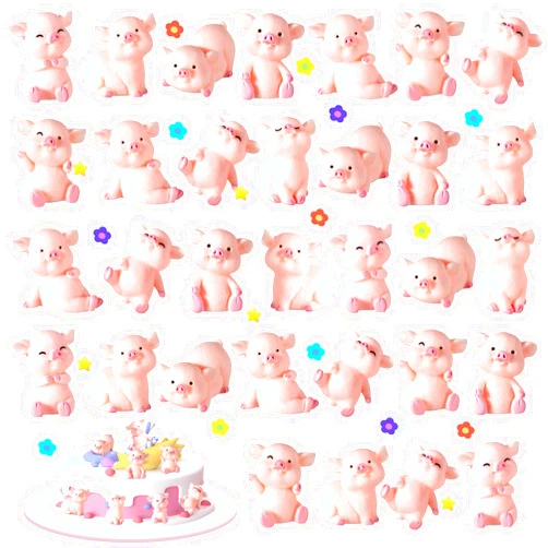 ZMLTLMG 32 Pcs Miniature Pig Figurine, Pink Piggy Toy Figures, 1.5 IN Resin Cute Pig Cake Toppers for Cake Decoration, DIY Crafts, Table Centerpieces, Home Decor and Fairy Garden