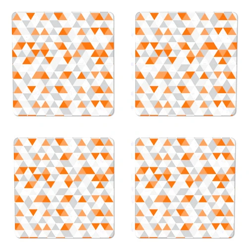Lunarable Geometric Coaster Set of 4, Triangles Argyle Polygon Patterns Vibrant Colors Zigzag Ornament, Square Hardboard Gloss Coasters, Standard Size, Orange Salmon