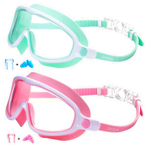 Seago Swim Goggles 2 Pack Anti-Fog Anti-UV Wide View Swimming Goggles for Kids 3-15
