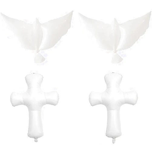 USINNOEM 4 Pcs 30 Inch Cross Foil Balloon 40 Inch Dove Mylar Balloons Jumbo White Cross Mylar Balloons For Baptism Memorial Communion Christening Religious (white+white)