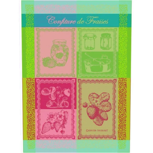 Garnier-Thiebaut USA Garnier Thiebaut French Jacquard 100% Cotton Culinary Kitchen Towel Collection (Confiture De Fraises Printemps (Spring Strawberry Jam))