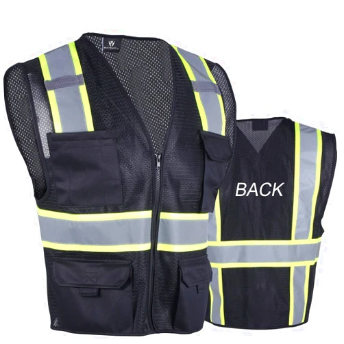 Safety Vest for Men Reflective with 8 Pockets and Zipper, High Visibility Safety Mesh Work Vest Black, ANSI/ISEA Class 2