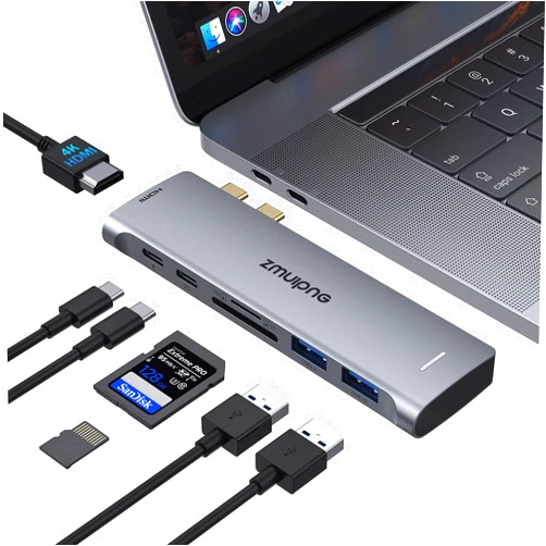ZMUIPNG USB C Adapters for MacBook Pro 2020, MacBook Pro USB Adapter MacBook HDMI Multiport Dongle for MacBook Pro Air 2020-2018 with 4K HDMI, 2 USBB 3.0 Port, SD/TF, Thunderbolt 3 and USB C USB3.0 Data Port