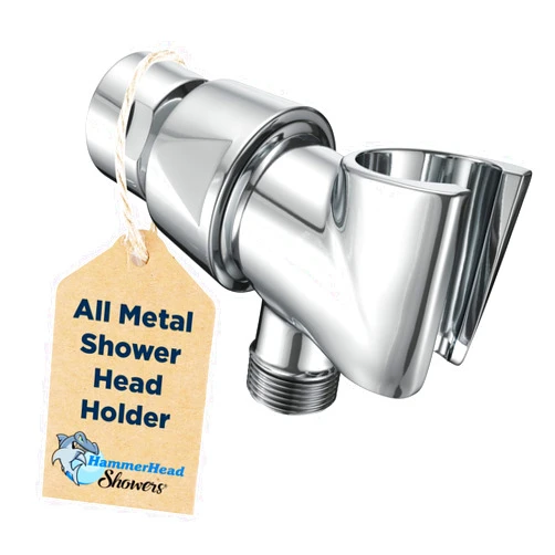 HammerHead Showers® All Metal Handheld Shower Head Holder - Chrome - Adjustable Shower Wand Holder with Universal Wall Hook Bracket and Pivot Ball - Hand Held Shower Head Holder - Shower Hose Holder