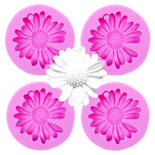 Acvcatto Daisy Silicone Chocolate Molds, 4 Packs Flower Keychain Molds for Cake Decoration Cupcake Toppers Candy Sugar Craft Gum Paste Clay Resin
