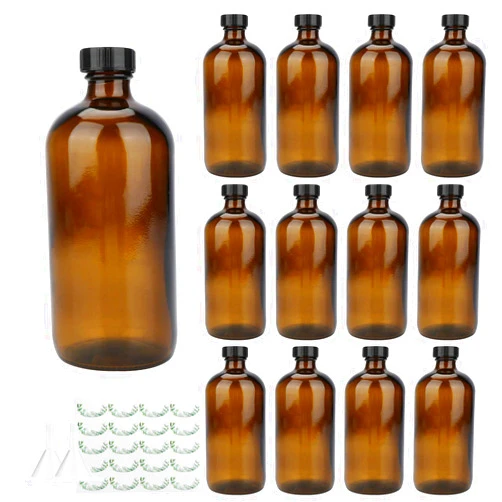 Maredash 16oz Glass Bottles, Maredash 12 Pack Amber Glass Storage Bottles Sets with Lids…