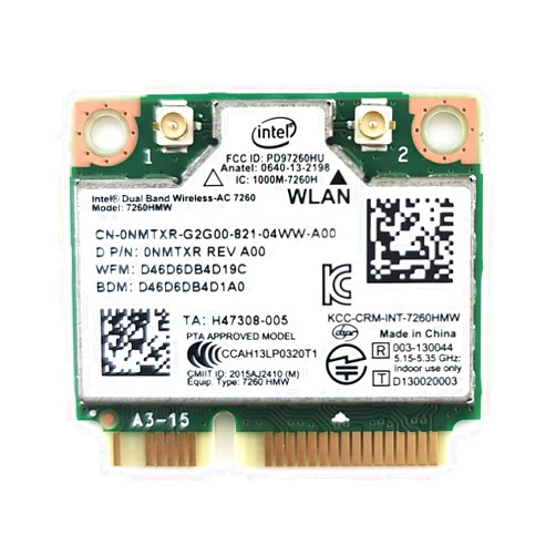 Intel 7260.HMW Dual Band Wireless-AC 7260 Network Adapter PCI Express Half Mini Card 802.11 b/a/g/n/ac
