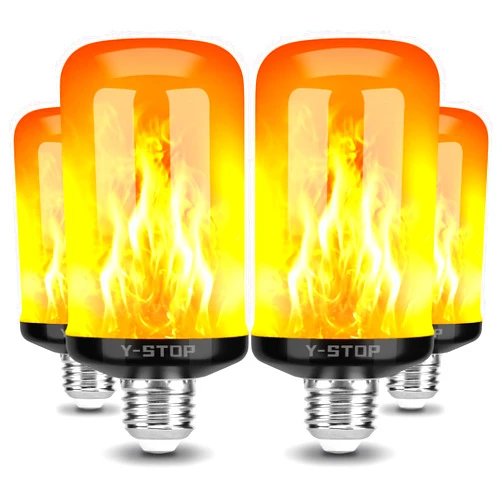 Y- Stop LED Flame Light Bulbs, 4 Modes Flickering Light Bulb with Upside Down Effect, E26 Base Fire Bulb for Halloween, Christmas Decorations, Party, Outdoor, Indoor, Home Decor (4 Pack)