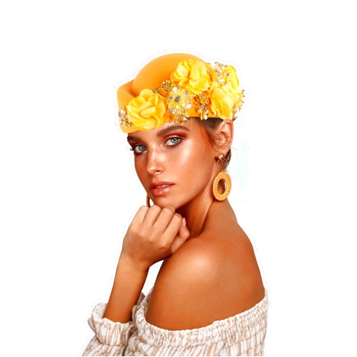 ASO OKE European and American Retro British Felt Headscarf hat Women's Church Derby Headdress with Floral Women's Soft Beret