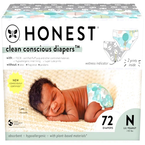 The Honest Company Clean Conscious Diapers | Plant-Based, Sustainable | Above It All + Pandas | Club Box, Size Newborn, 72 Count