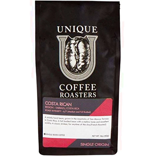 Unique Coffee Roasters Single Origin Specialty Costa Rican Royal Tarrazu Whole Bean Coffee, Dark French Roast, 1 LB (Pack of 1),100% Arabica Premium Quality