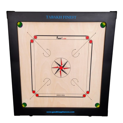 T TABAKH Precise Finest 12mm Carrom Board with Coins, Striker, and Powder, Black, 4 Players, Ages 7 and Up