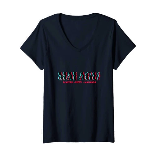 D Art Tees Womens MALAGU Filipino Word Means Beautiful and Pretty V-Neck T-Shirt