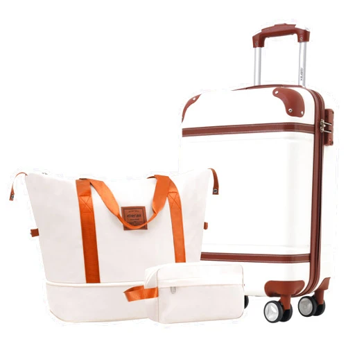 Merax 20 IN Luggage with Bags, Suitcase with Spinner Wheels, Carry on Luggage with TSA Lock Lightweight Vintage Luggage(White)