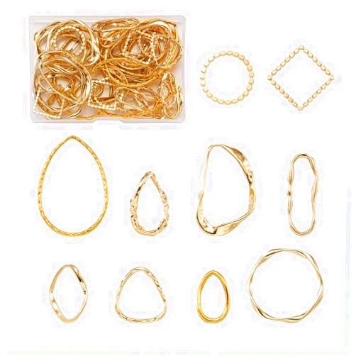 FASHEWELRY 60Pcs Alloy Linking Rings Golden Teardrop Oval Round Open Back Bezel Charms Metal Earring Beading Hoop Rings for DIY Jewelry Making
