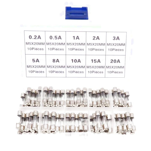 KXJHY 100Pcs Fast-Blow Glass Fuses Assorted Kit 5x20mm 0.2x0.78 Inch F10AL250V 0.2A 0.5A 1A 2A 3A 5A 8A 10A 15A 20A (5 x 20 mm)