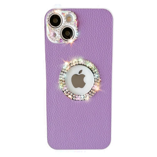 Caseative Luxury Diamond Logo Window Logo View Crystal Bling Glitter Leather Camera Lens Protection Soft iPhone Case for Women Girls (Purple,iPhone 11 Pro Max)