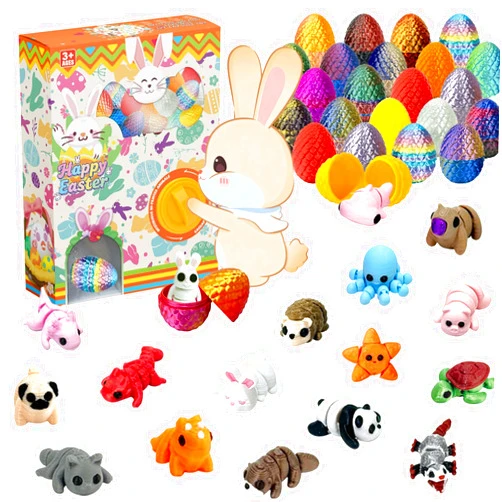 Generic 24 Pack Prefilled Easter Eggs with 3D Printed Articulated Animals Inside - Reusable Vending Machine Toy Easter Eggs for Easter Egg Hunt, Party Favor Bags, Gift Filler for Kids