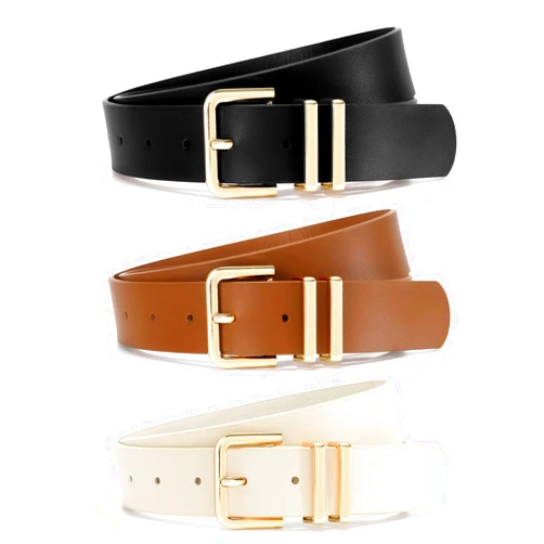 WOWOGO 3 Pack Women Leather Belt for Jeans Dresses Pants 1.3 inches Fashion Ladies Waist Belts Gold Silver Buckle