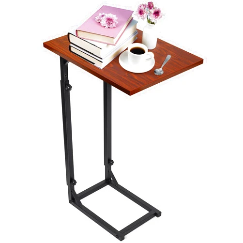 WHEARTED Adjustable C Shaped End Table - C Table Side Table for Couch and Sofa, Small Coffee Table with Metal Frame in Living Room, Bedroom, Bedside Rustic Brown