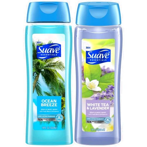 Suave Body Wash Variety 2-Pack, Ocean Breeze + White Tea & Lavender – Gentle Body Washes with Fresh Blend Oil Essence, 18 Oz Ea