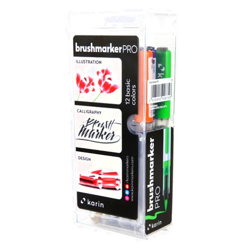 KARIN Brushmarker PRO 12 Basic Colours set, Assorted