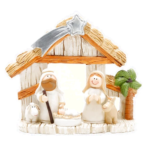 Hodao Christmas Decoration Indoor Home Decor-3.75''H 4.7''L Nativity Sets-Xmas Holiday Decor for Tabletop Home Party Room Table Fireplace Office (Apricot Color)