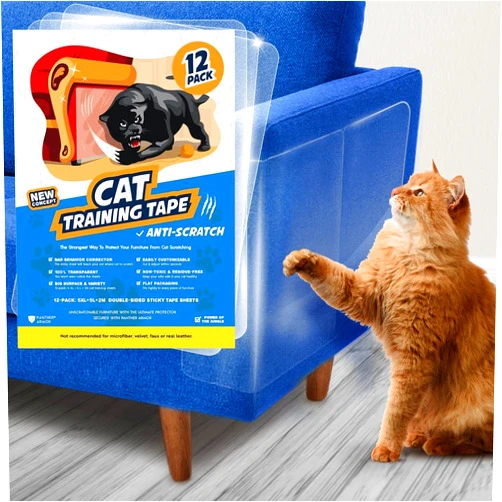 Panther Armor Cat Scratch Deterrent Double Sided Anti Scratching Sticky Tape - Furniture Protector and Cat Training Tape - Couch Corner Protector for Cats (12-Pack)