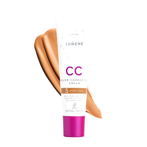 Lumene Color Correcting CC Cream - Lightweight Foundation - Medium Coverage - Redness Reducing Face Makeup for Glowing Complexion - Vegan Formula + Suitable for All Skin Types - Deep Tan (1 fl oz)