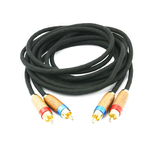 NewFantasia Audiophiles 2RCA Male to 2RCA Male Stereo Audio Cable HiFi System Interconnect Cable 6N OCC Copper Silver Plated Cord Walnut Wood Shell 2 RCA to 2 RCA (1m/3.2ft)