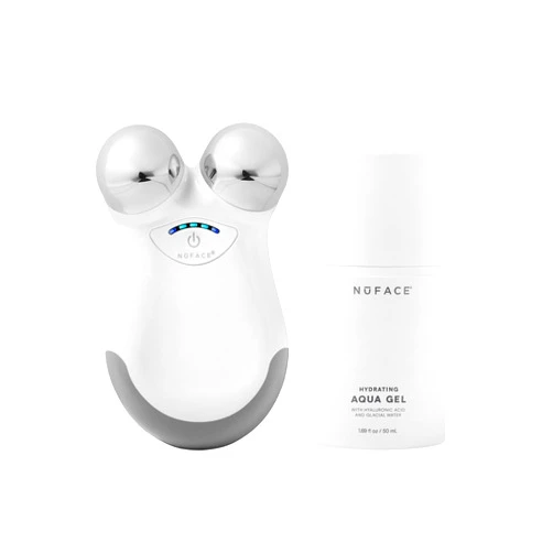 NuFACE Mini Classic Microcurrent Facial Device Kit - Face Sculpting Tool & Neck Tightening Device to Contour, Lift, Smooth & Tone + Activating Aqua Conductive Gel for Microcurrent Treatment