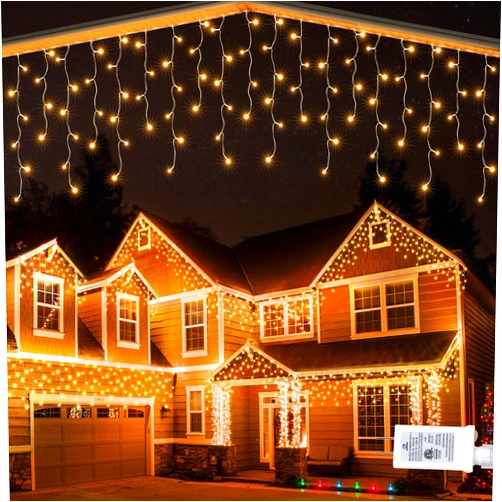 Lomotech Christmas Icicle Lights - 32Ft 8 Modes Waterproof Christmas Lights Connectable with Timer for Holiday, Wedding Party, Eaves, Christmas Decorations (Warm White)