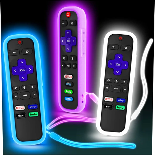 SOTATOO (3 Pack) Case for Roku Remote, Cover for Hisense/TCL Roku TV Steaming Stick/Express, Silicone Universal Protective Controller Sleeve Skin Glow in The Dark White Blue Purple with Lanyards