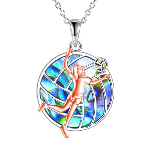 CRMAD Volleyball Gifts Necklace for Players Sterling Silver Abalone Shell/Crystal Sport Inspirational Jewelry for Women