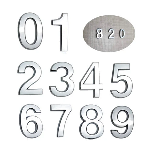 BigTong 10 Pcs 3D House Door Numbers Mailbox Numbers(0-9),2.75 Inch Self Adhesive Plastic Number Sticker for Hotel Apartment Room and Address Sign,(2.75 Inch 0-9,Silver)