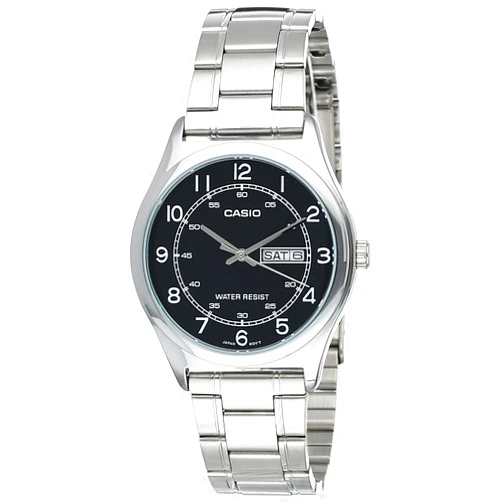 Casio MTP-V006D-1B2 Men's Stainless Steel Easy Reader Black Dial Day Date Analog Dress Watch