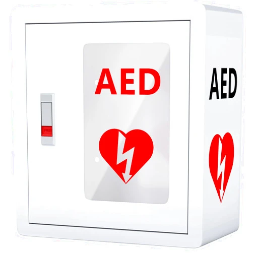 NLShan Wall Mounted AED Defibrillator Cabinet, Metal Steel Plate Storage Cabinet with Snap Lock, Fit All Brands of AED, 14.2 x 7.9 x 15.8 Inch