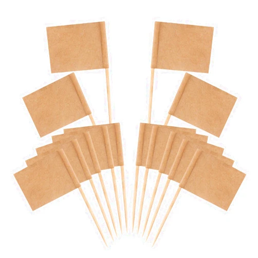 Senkary 100 Pack Blank Toothpick Flags Kraft Paper Food Signs Cheese Markers Cheese Labels for Charcuterie Board Accessories