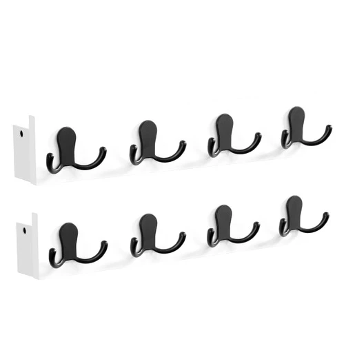 SONGMICS Set of 2 Coat Racks Wall Mount, Coat Hooks Wall Mounted, 8 Double Metal Hooks for Bags, Hats, Towels, for Entryway, Living Room, Bedroom, Each Loads up to 35.3 lb, Cloud White ULCR062W01