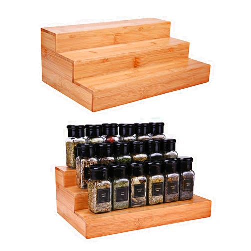 Sansnow Spice Rack Set, Cabinet Shelf, Spice Holder, 3-Tier Bamboo Spice Organizers for Cabinet, Pantry, Cupboard, Countertop, 2 Pack Step Rack