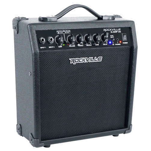 Rockville G-AMP 20 Watt Guitar Amplifier Dual Input Combo Amp Bluetooth/Delay