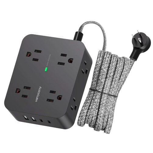 HANYCONY Power Strip Surge Protector, 8 Outlets with 4 USB Charging Ports(2 USB C), 3 Side Outlet Extender with 5 Ft Braided Extension Cord, Flat Plug, Wall Mount, Desk USB Charging Station for Home Office ETL