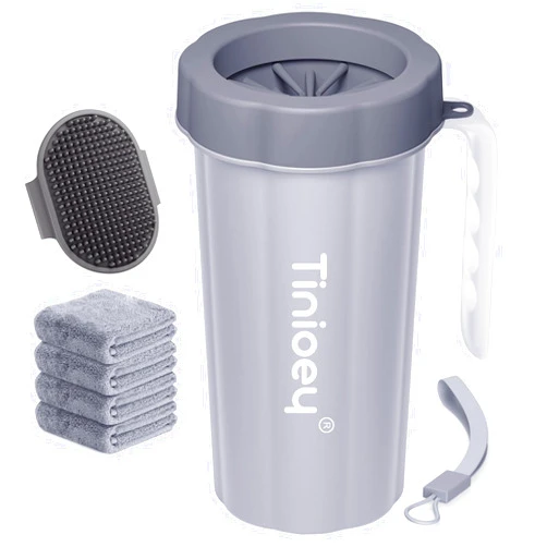 Tinioey Paw Cleaner with Handle for Large Dogs - Effectively Cleans Muddy Paws and Feet for Dogs & Pets (Gray)