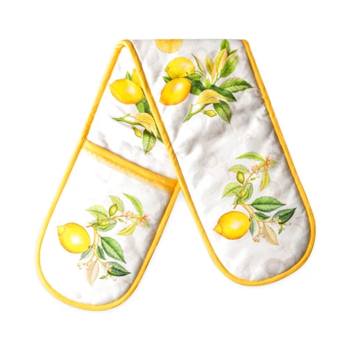 Maison d' Hermine Double Oven Gloves 100% Cotton Double Oven Glove 7 Inch x 35 Inch with Loop Heat Resistant, Baking, Grilling, Microwave, Barbeque, Limoncello - Spring/Summer